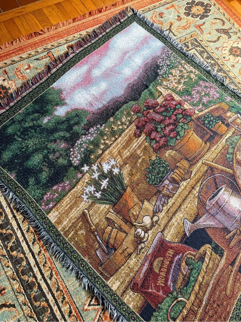 Garden Scene Tapestry Throw Blanket - Multicolor